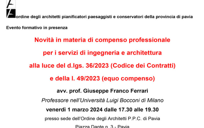 Locandina seminario equo compenso Ordine Architetti